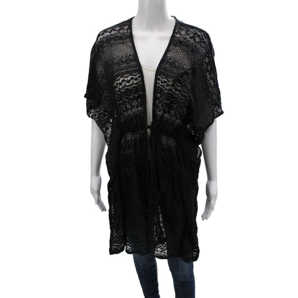 Michael Stars Womens Black Kimono Blouse V-Neck Geometric Size One Size